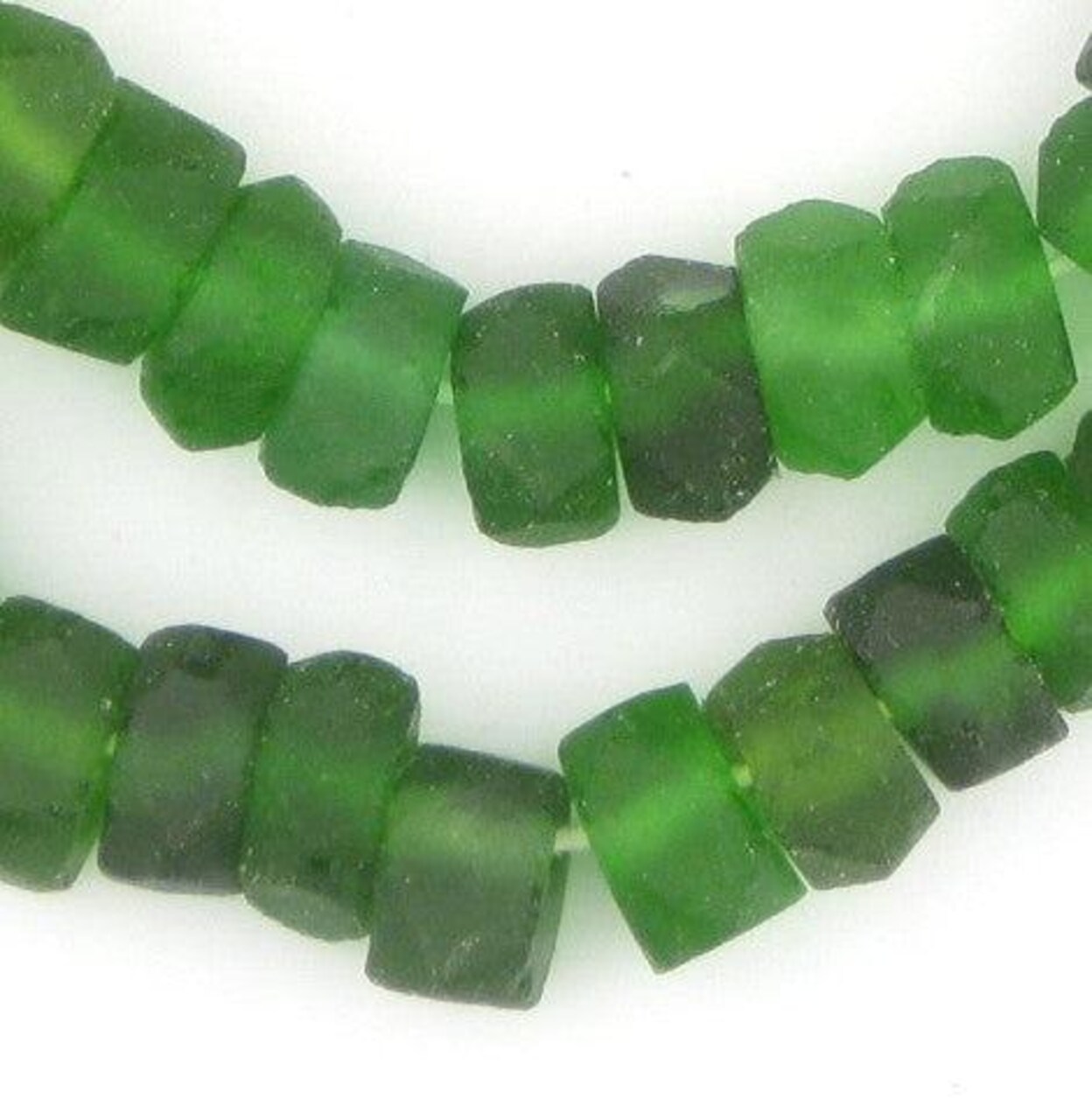 The Bead Chest Green Faceted Recycled Java Sea Glass Beads - Full Strand of Faceted Bottle Glass Beads | Approximately 48 Beads